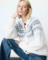 Cardigan en maille jacquard boutonné ivoire Alekio