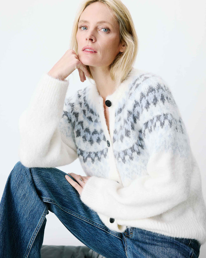 Cardigan en maille jacquard boutonné ivoire Alekio