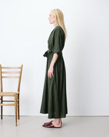 Robe longue évasée col V croisé kaki Amelia