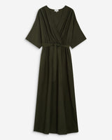 Robe longue évasée col V croisé kaki Amelia