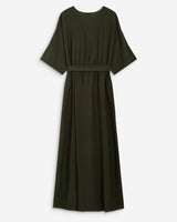 Robe longue évasée col V croisé kaki Amelia