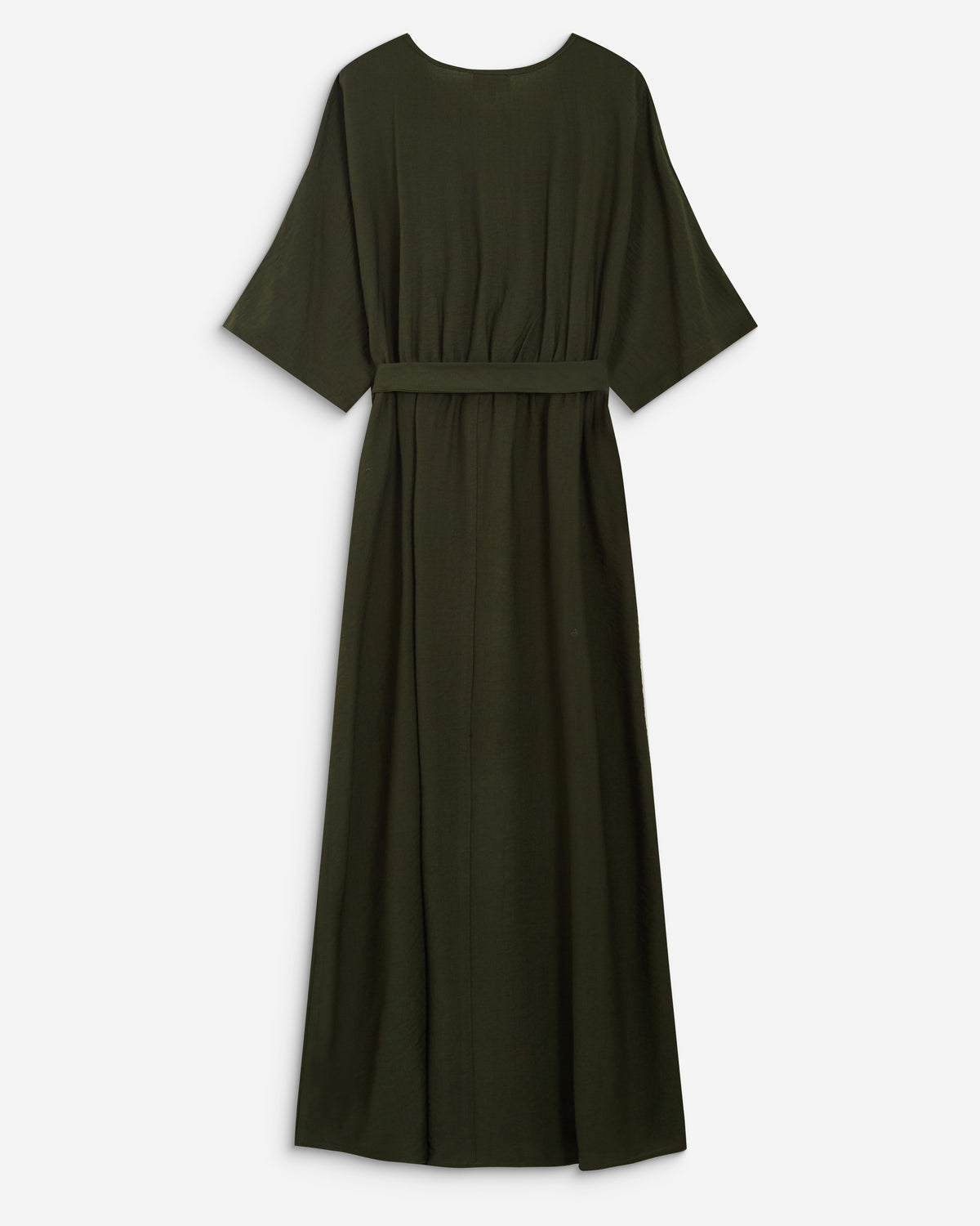 Robe longue évasée col V croisé kaki Amelia