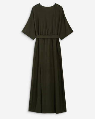 Robe longue évasée col V croisé kaki Amelia