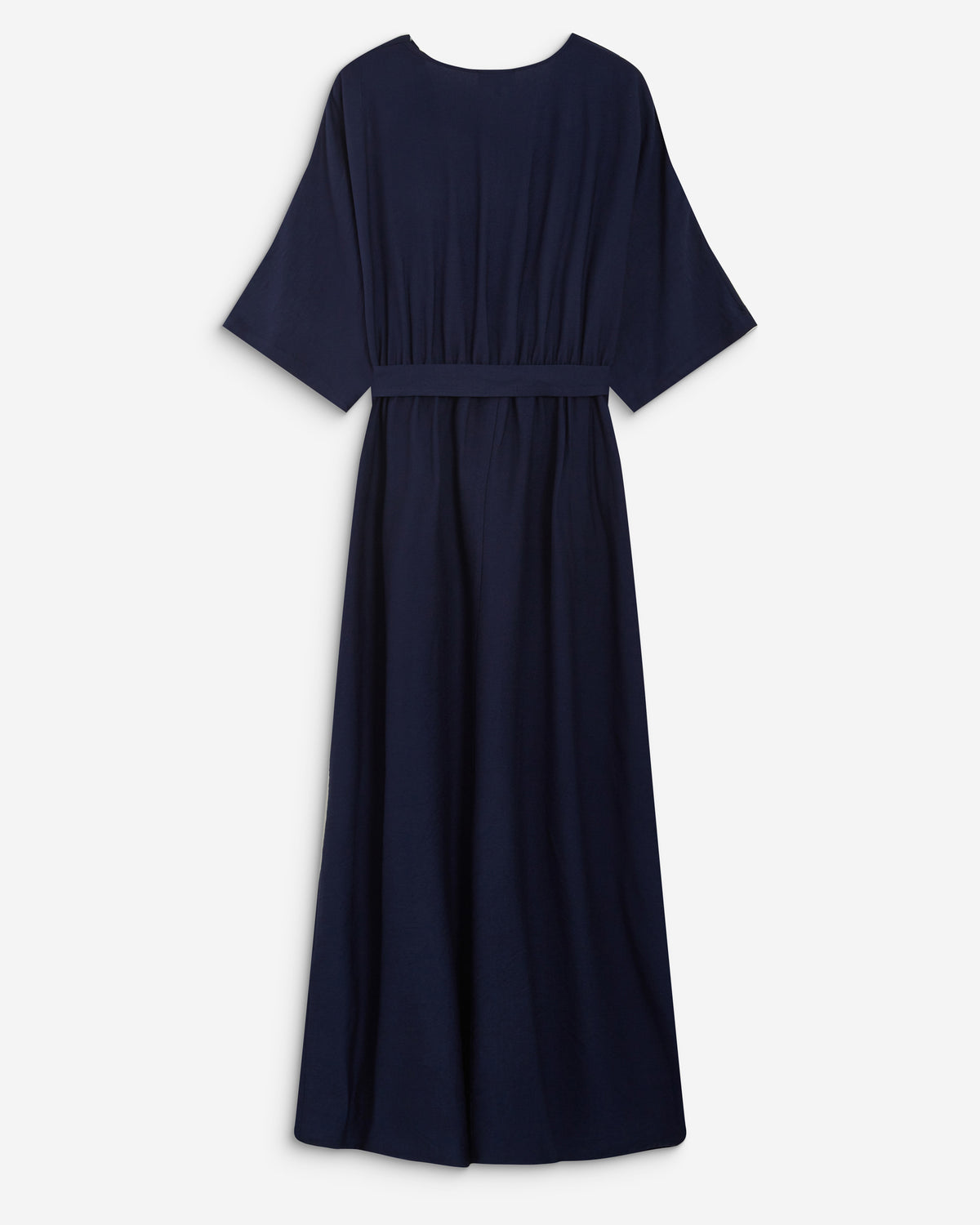 Robe longue évasée col V croisé marine Amelia