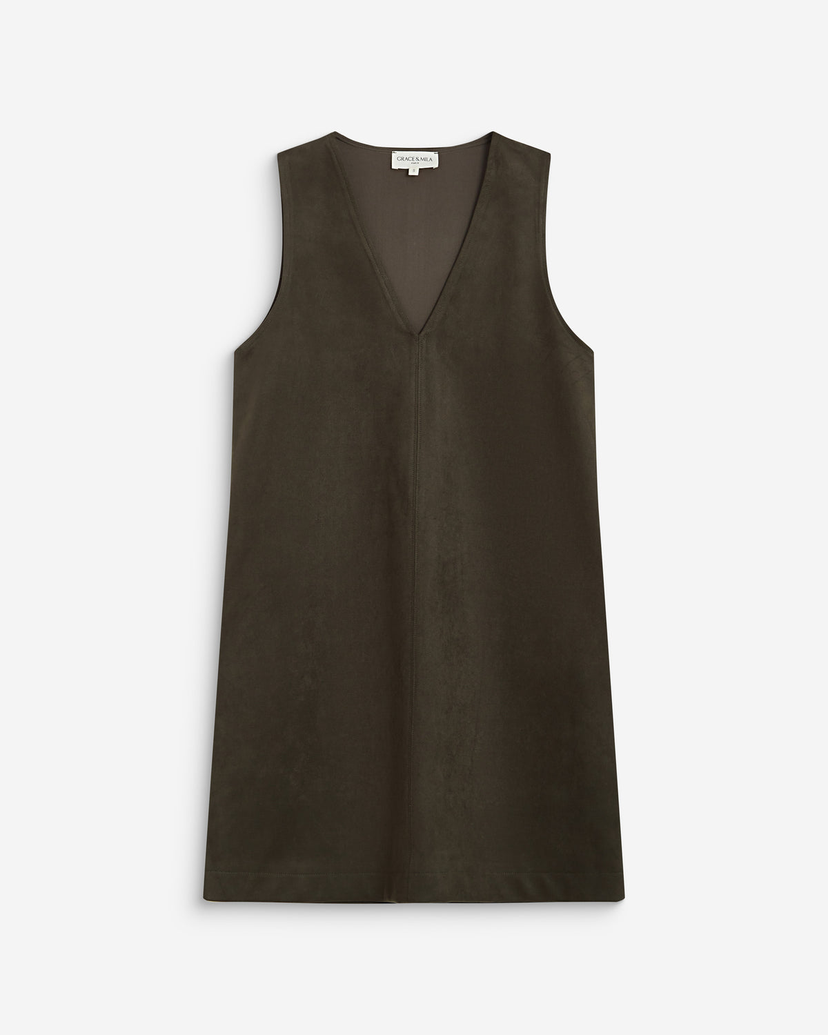 Robe courte sans manches en suédine kaki Anaya