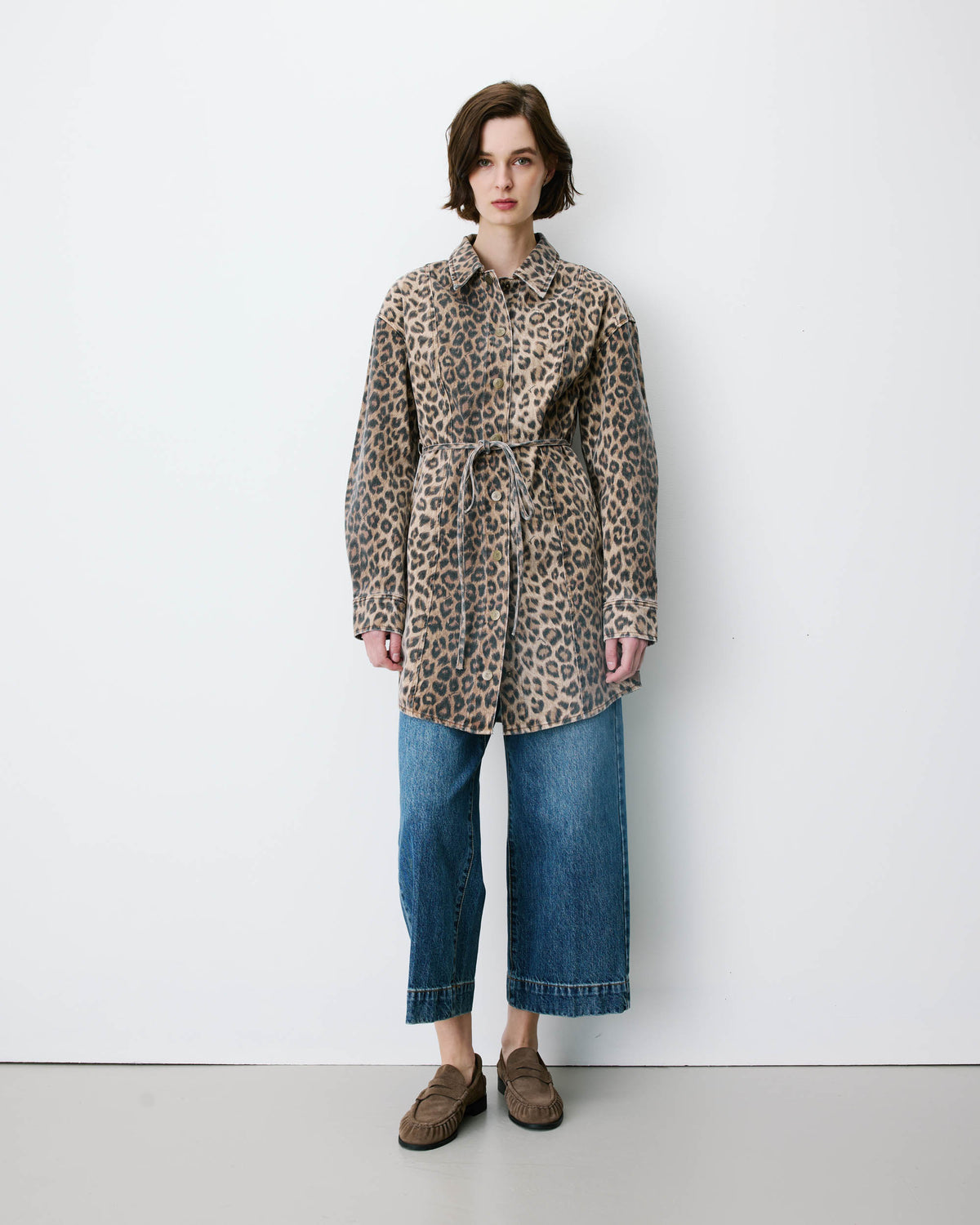 Short denim shirt dress with pattern leo Alizee
