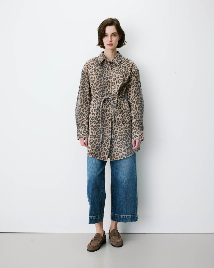 Short denim shirt dress with pattern leo Alizee