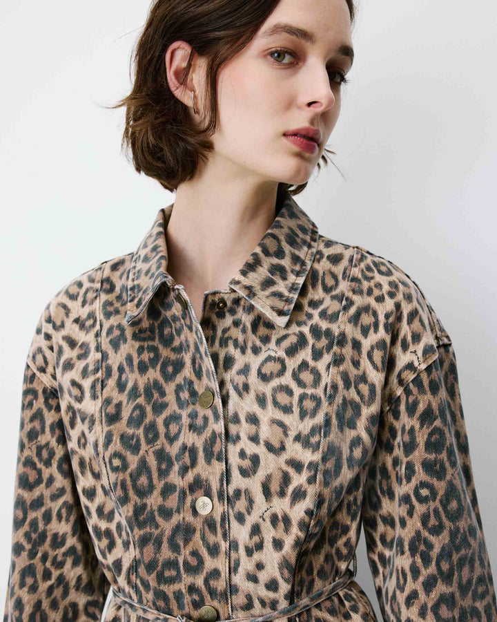 Short denim shirt dress with pattern leo Alizee