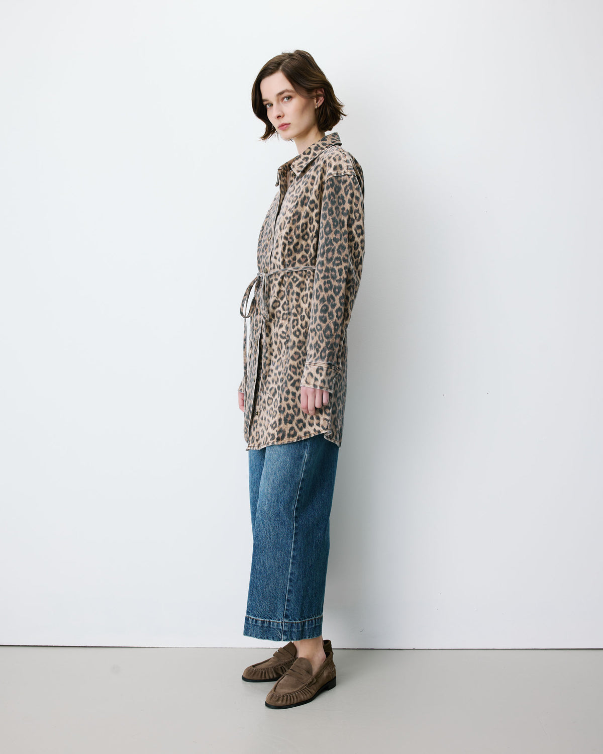 Short denim shirt dress with pattern leo Alizee