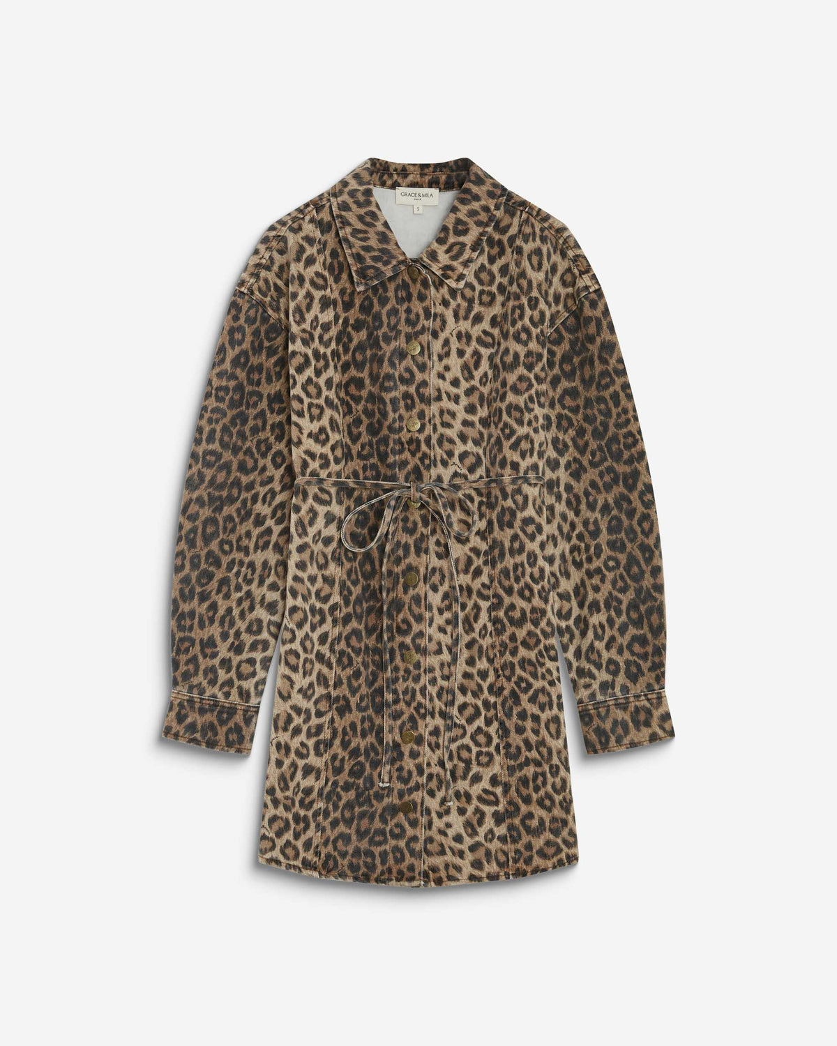 Short denim shirt dress with pattern leo Alizee
