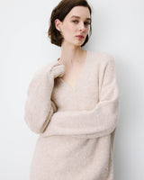 Robe pull courte oversize col V beige Airina