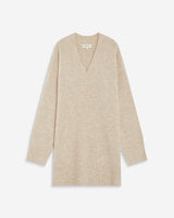 Robe pull courte oversize col V beige Airina