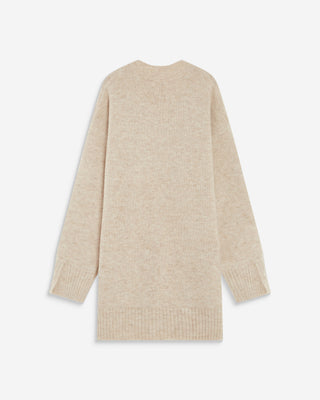 Robe pull courte oversize col V beige Airina