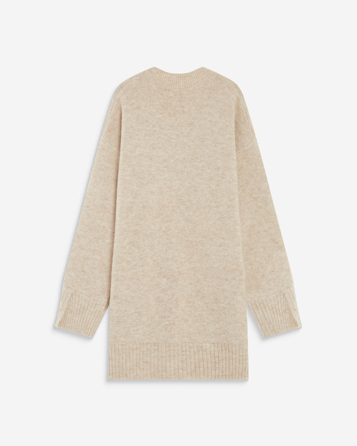Robe pull courte oversize col V beige Airina