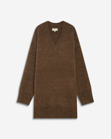 Robe pull courte oversize col V chocolat Airina