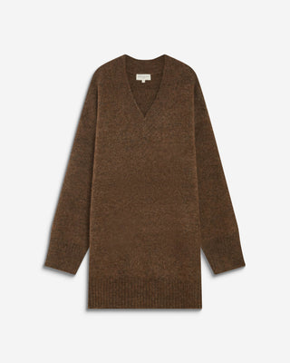 Robe pull courte oversize col V chocolat Airina