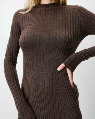 Robe pull longue col montant chocolat Alexandra