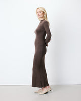 Robe pull longue col montant chocolat Alexandra