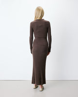 Robe pull longue col montant chocolat Alexandra