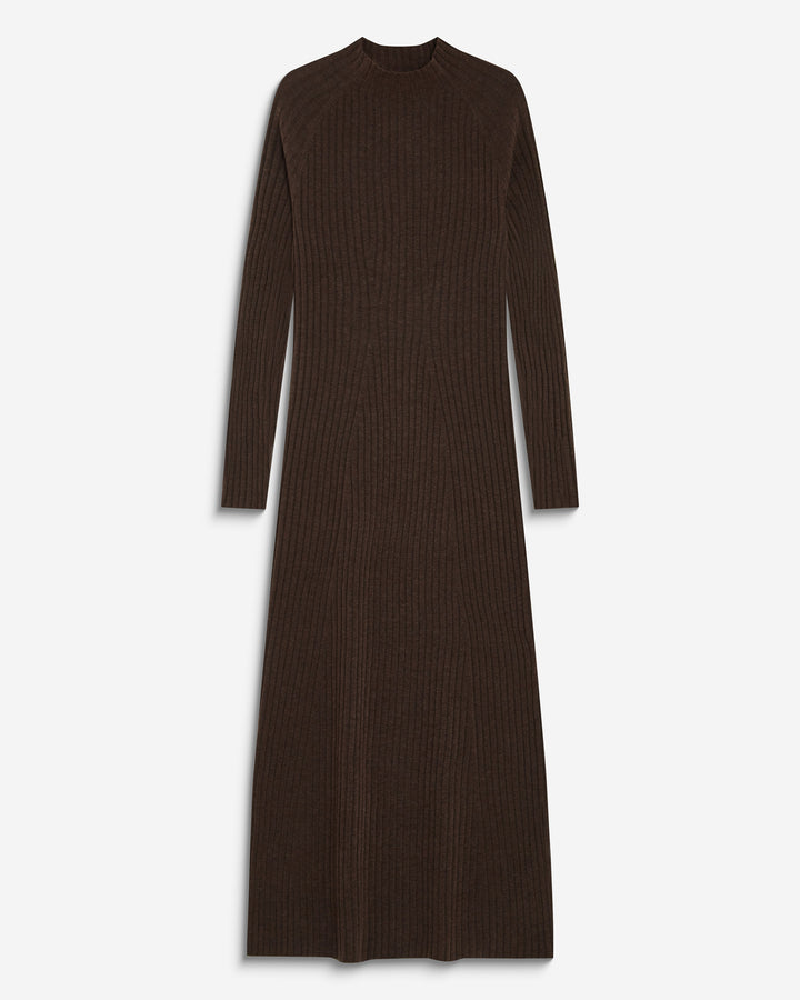 Robe pull longue col montant chocolat Alexandra