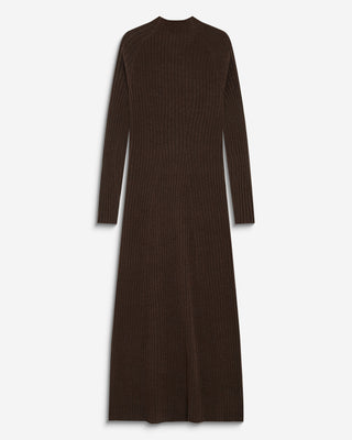 Robe pull longue col montant chocolat Alexandra