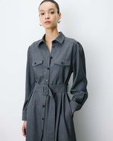 Robe chemise longue cintrée à la taille anthracite Arella