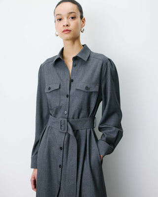 Robe chemise longue cintrée à la taille anthracite Arella