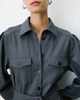 Robe chemise longue cintrée à la taille anthracite Arella