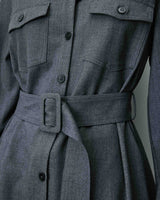 Robe chemise longue cintrée à la taille anthracite Arella