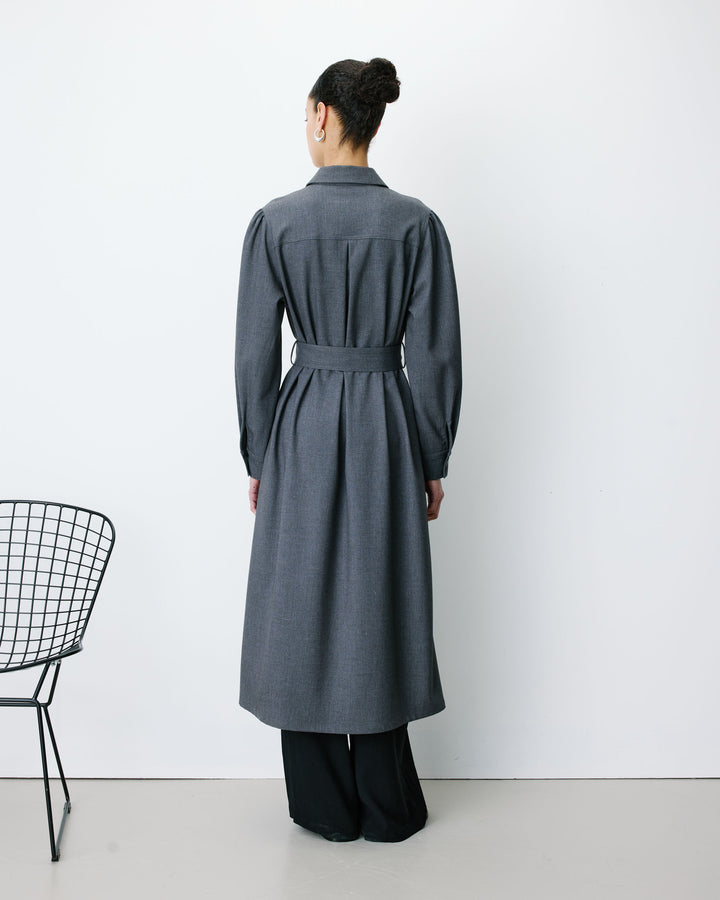 Robe chemise longue cintrée à la taille anthracite Arella