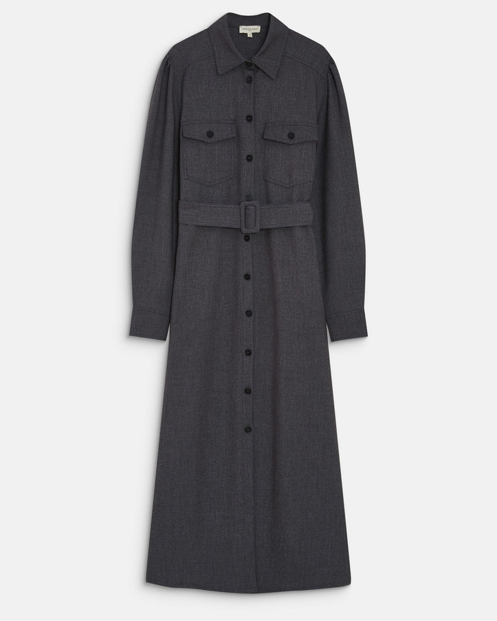 Robe chemise longue cintrée à la taille anthracite Arella
