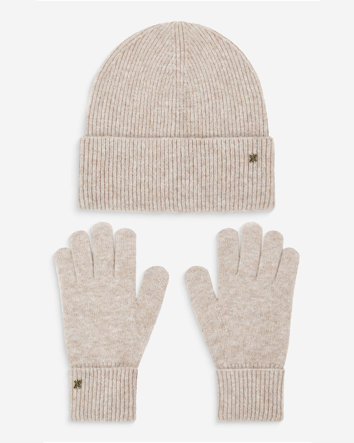 Duo bonnet et gants en maille taupe Anicet