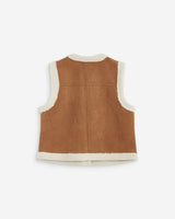 Veste sans manches en fausse shearling col V coffee Anya