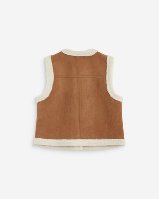 Veste sans manches en fausse shearling col V coffee Anya