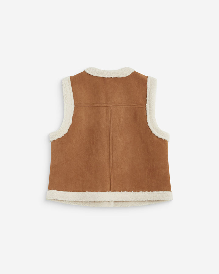 Veste sans manches en fausse shearling col V coffee Anya