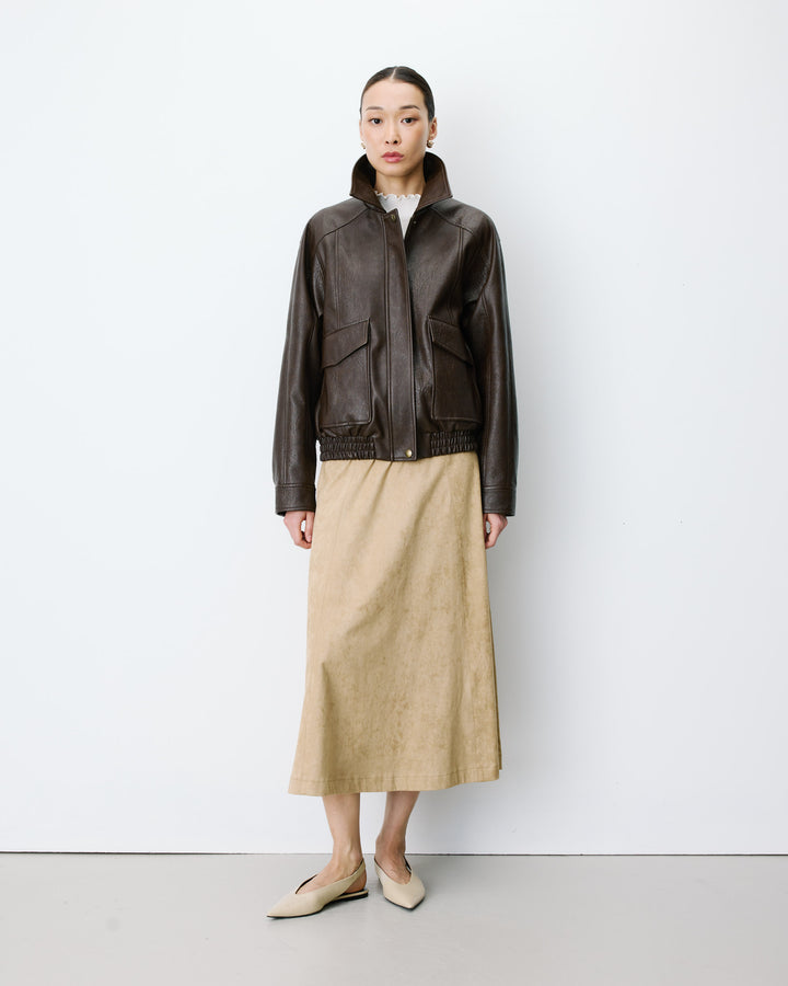 Blouson oversize similicuir à poches chocolat Axel