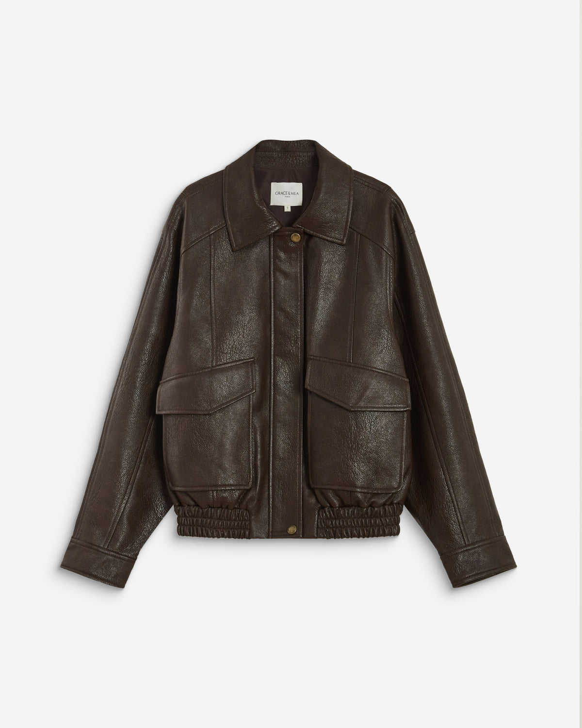 Blouson oversize similicuir à poches chocolat Axel