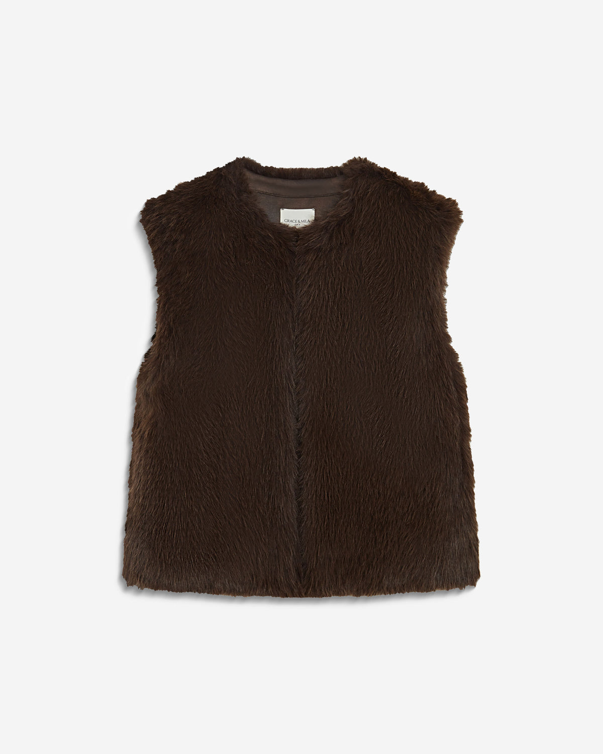 Veste droite sans manches en fausse fourrure chocolat Aelio