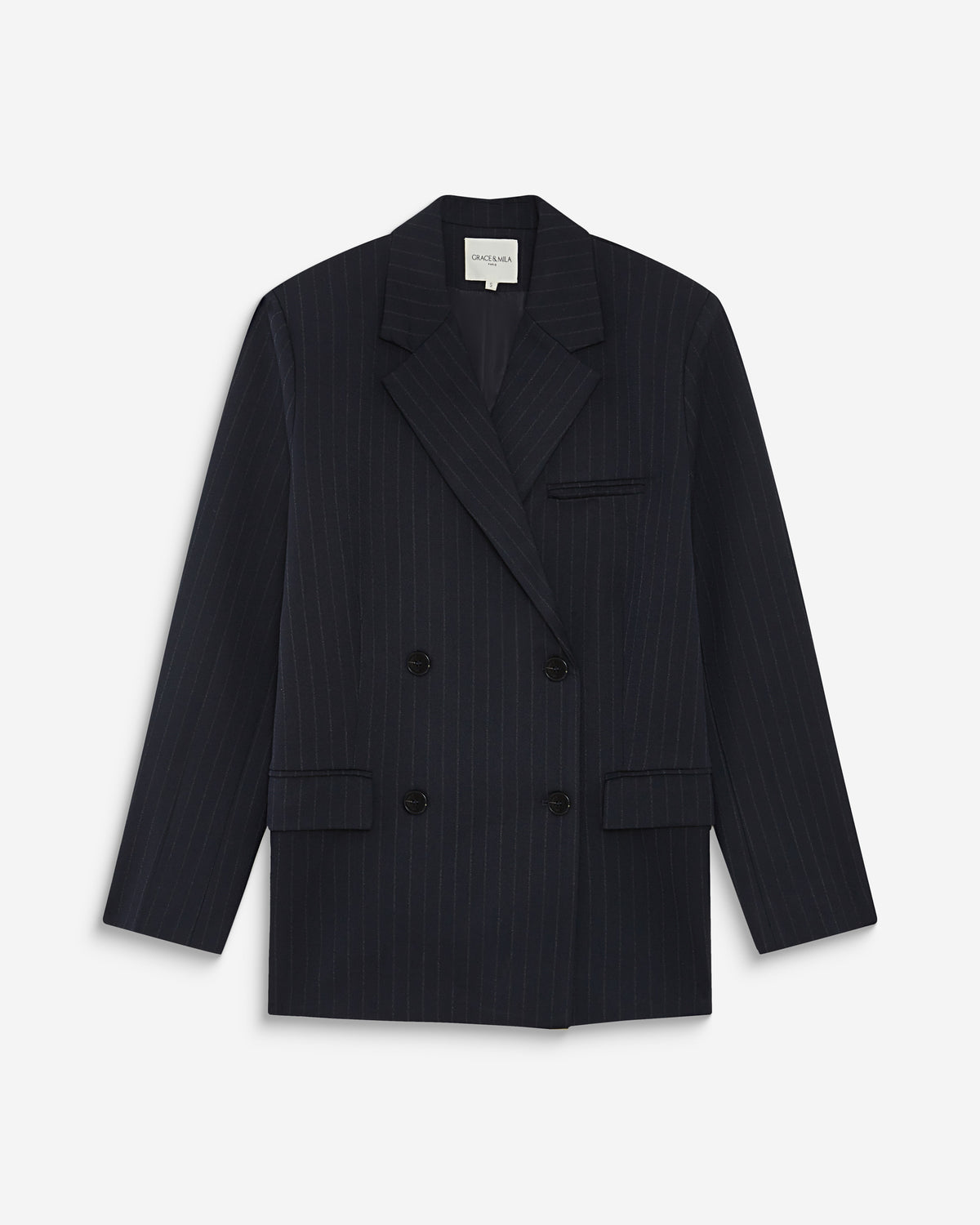 Blazer croisé à rayures marine Auguste