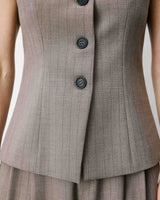 Gilet tailleur rayé col rond boutonné rayure Aristide