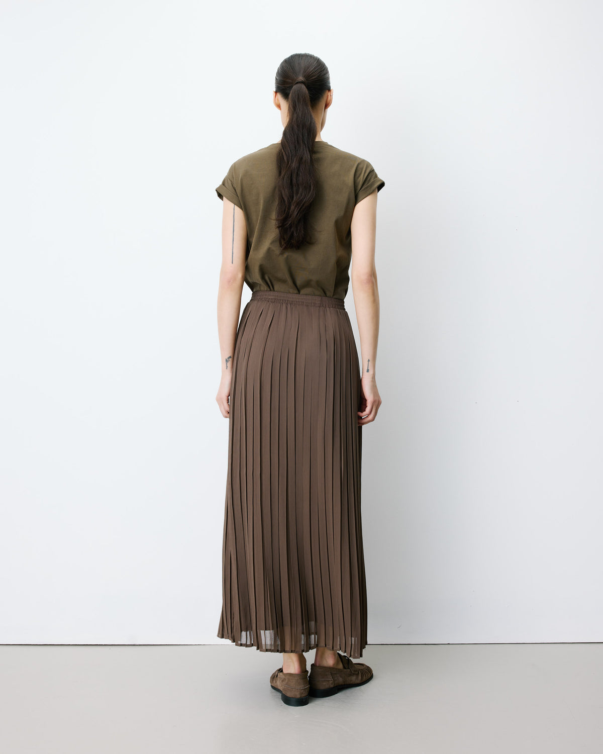 Jupe longue plissée kaki Anissa