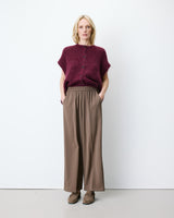 Pantalon fluide jambe large taille mi-haute taupe Noblesse