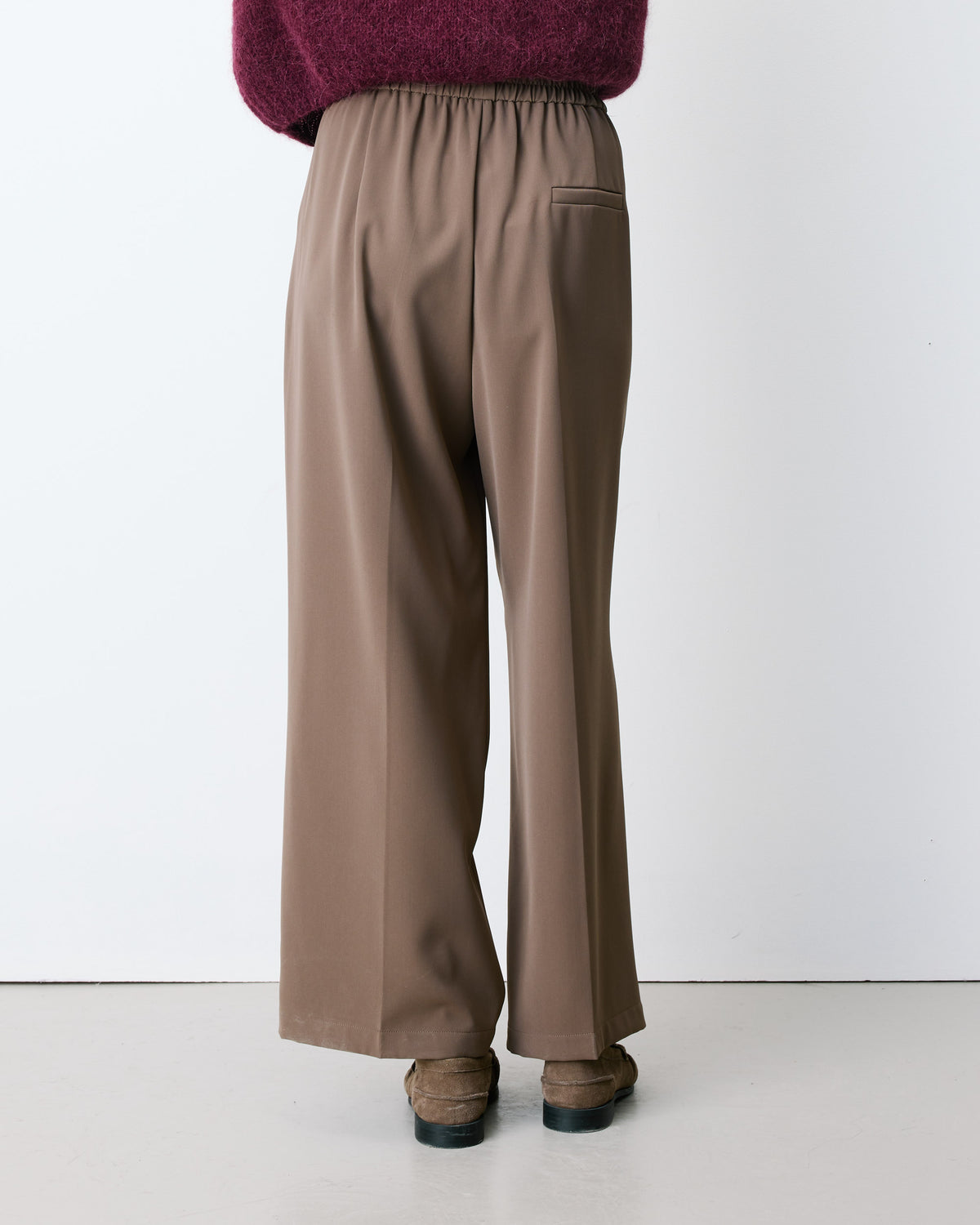 Pantalon fluide jambe large taille mi-haute taupe Noblesse