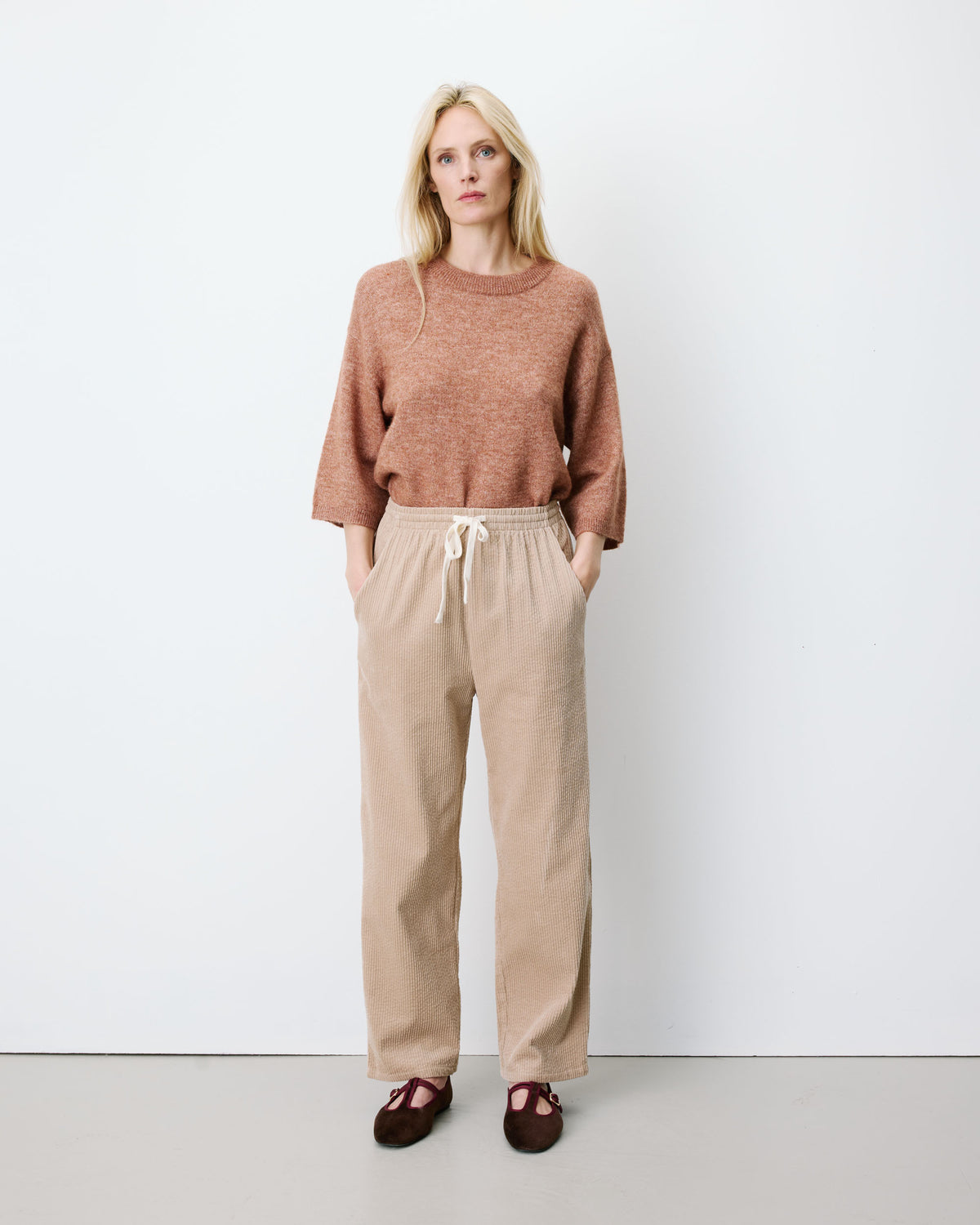 Pantalon velours côtelé taille ajustable beige Liberty