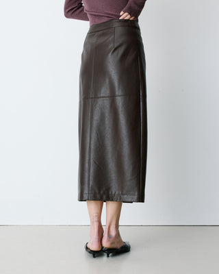 Jupe midi portefeuille similicuir chocolat Aenor
