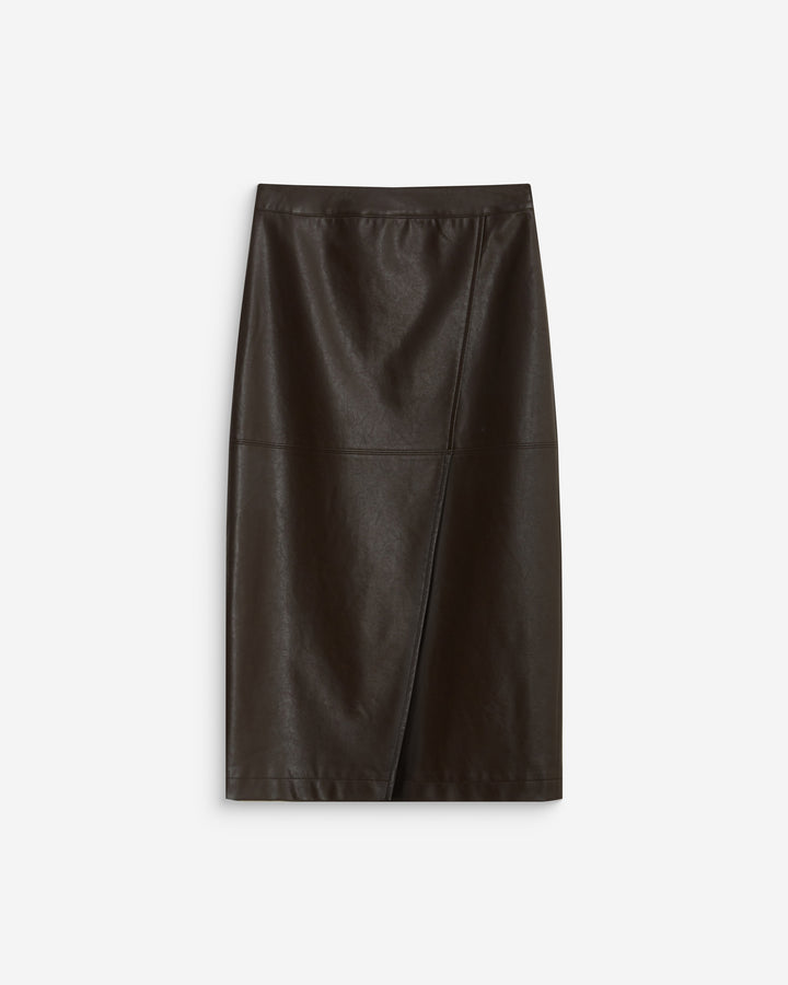 Jupe midi portefeuille similicuir chocolat Aenor