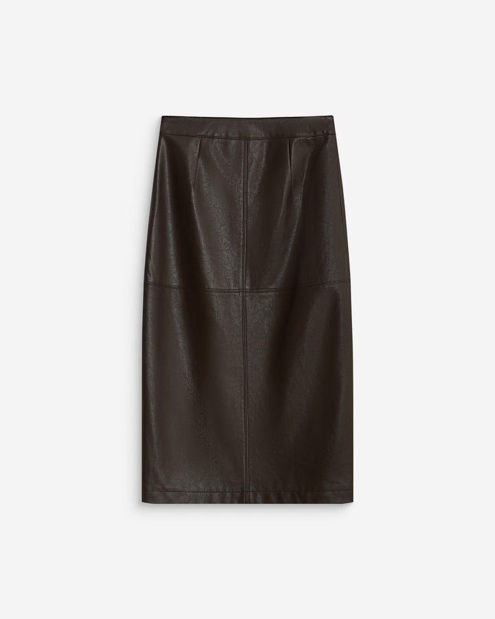 Jupe midi portefeuille similicuir chocolat Aenor