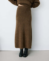 Jupe longue évasée en maille taille haute chocolat Aluna