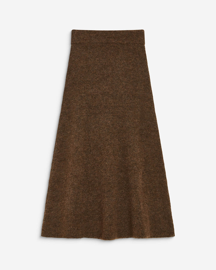 Jupe longue évasée en maille taille haute chocolat Aluna