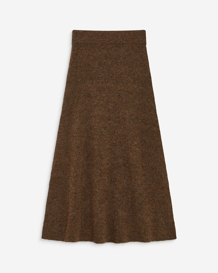 Jupe longue évasée en maille taille haute chocolat Aluna
